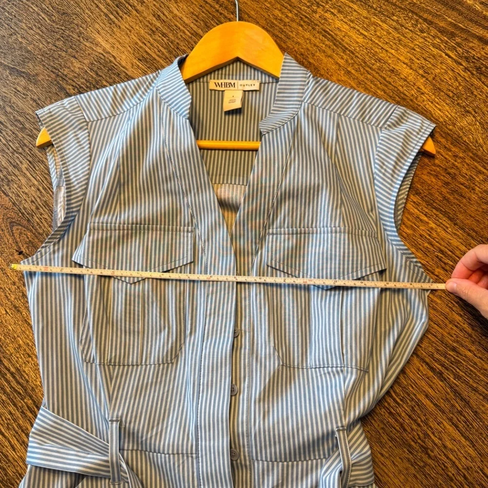 White House Black Market (WHBM) Seersucker Utility Midi Dress, BLUE/WHITE, SZ 4 - Picture 8 of 10